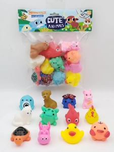 12 Vinyl Bath Animals with BB Whistle, PVC Header Bag