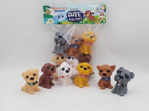 Vinyl 6 Dogs with BB Whistle, Assorted Colors, PVC Header Bag