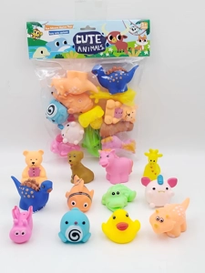 12 Vinyl Bath Animals with BB Whistle, PVC Header Bag