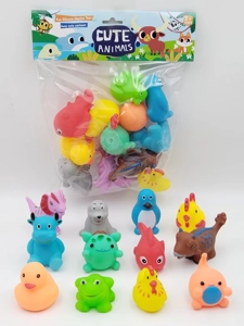 12 Vinyl Bath Animals with BB Whistle, PVC Header Bag