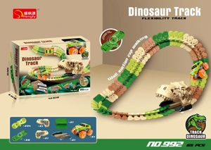 Suction Cup Building Block Track (Electric) with Dinosaur Cave