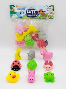 9 Vinyl Bath Animals with BB Whistle, PVC Header Bag