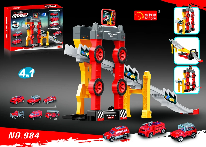 Fire-themed Track Car with 3 Cars