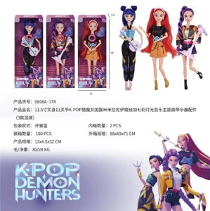 11.5" Solid Body 11-Jointed K-POP Huntress Girl Group Lumi, Mira, Zoe Doll with Colorful Lights, Music, Theme Song & Instrument Accessories (3 Styles Assorted)