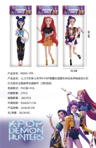 11.5" Solid Body 11-Jointed K-POP Huntress Girl Group Lumi, Mira, Zoe Doll with Colorful Lights, Music, Theme Song & Instrument Accessories (3 Styles Assorted)