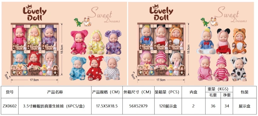 3.5' Sleeping Simulation Reborn Doll (6 PCS / Display Box)