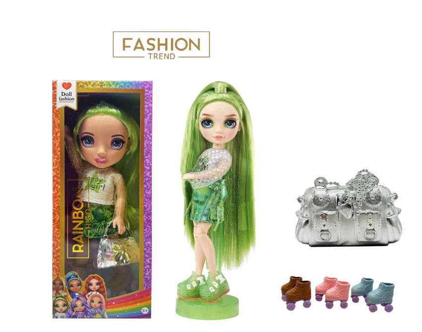 Seri musim dingin high-end 16 inci tali pinggang lampu musik lagu tema Rainbow high kejutan pelangi sekolah menengah dengan sepatu skat, tas pelangi besar