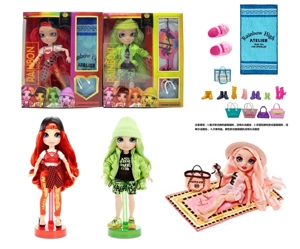 High-end winter theme 1:1 10-inch 12-joint solid body Rainbow High doll with real glass eyes, high-end blanket and handbag