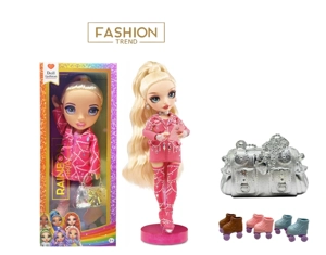 Seri musim dingin high-end 16 inci tali pinggang lampu musik lagu tema Rainbow high kejutan pelangi sekolah menengah dengan sepatu skat, tas pelangi besar