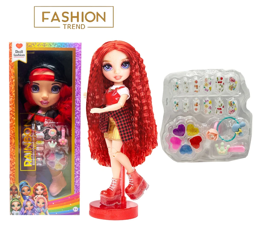 High-end solek siri 16 inci tali pinggang lampu muzik tema lagu Rainbow High kejutan pelangi sekolah menengah dengan mani, rambut jepit. Minyak solek 5 set