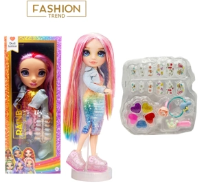 High-end makeup series 16-inch vinyl Rainbow High doll with flashing lights, music and theme song, 5-piece set including manicure tools, hair clips and makeup oil