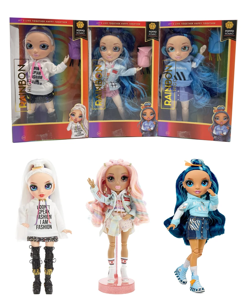 Hadiah kelas atas tema 1 - to - 1 10 inci 12 sendi padat mata kaca asli Rainbow tinggi kejutan pelangi sekolah menengah bayi dengan tas sekolah elang 3 campuran