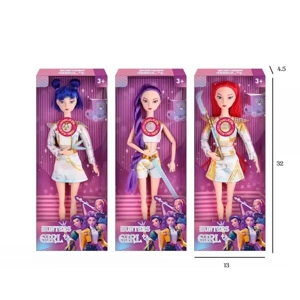 K-POP Huntress Girl Group Live Action Version, 11.5-inch 12-joint solid body doll with colorful flashing lights and theme song, Rumi, Zoe, Mira Barbie with weapons, 3 styles assorted