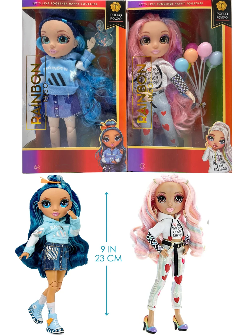 High-end gift theme 1:1 10-inch 12-joint solid body Rainbow High doll with real glass eyes and colorful wedding sequin hair clips, 2 styles assorted