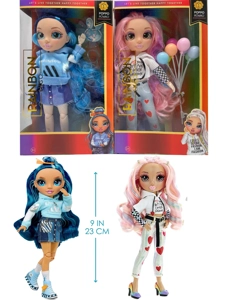 High-end gift theme 1:1 10-inch 12-joint solid body Rainbow High doll with real glass eyes and colorful wedding sequin hair clips, 2 styles assorted