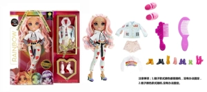 High-end fashion theme 1:1 10-inch 12-joint solid body Rainbow High doll with real glass eyes, large comb, 2 pairs of shoes and high-end three-piece suit