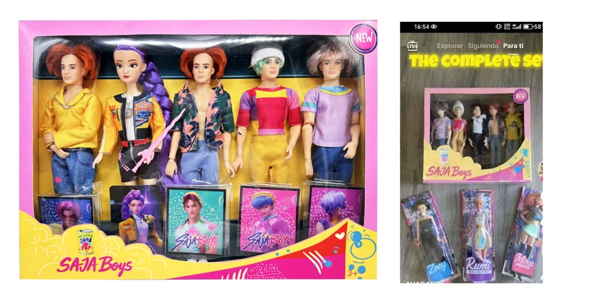 1:1 K-POP Demon Boy Group Live Action Version, 11.5-inch 11-joint solid body Demon Band doll including Baby Saia, Rumi, Mystery, Jinu and Romane with demon sword and one card, 5-character assorted