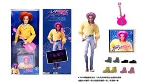 1:1 K-POP Demon Boy Group Animation Version, 11.5-inch 11-joint solid body Romane with one sable card, necklace and one guitar