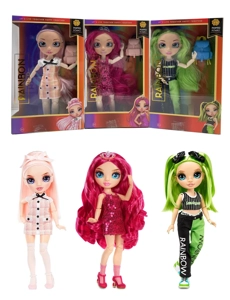 High-end gift theme 1:1 10-inch 12-joint solid body Rainbow High doll with real glass eyes and rainbow schoolbag, 3 styles assorted