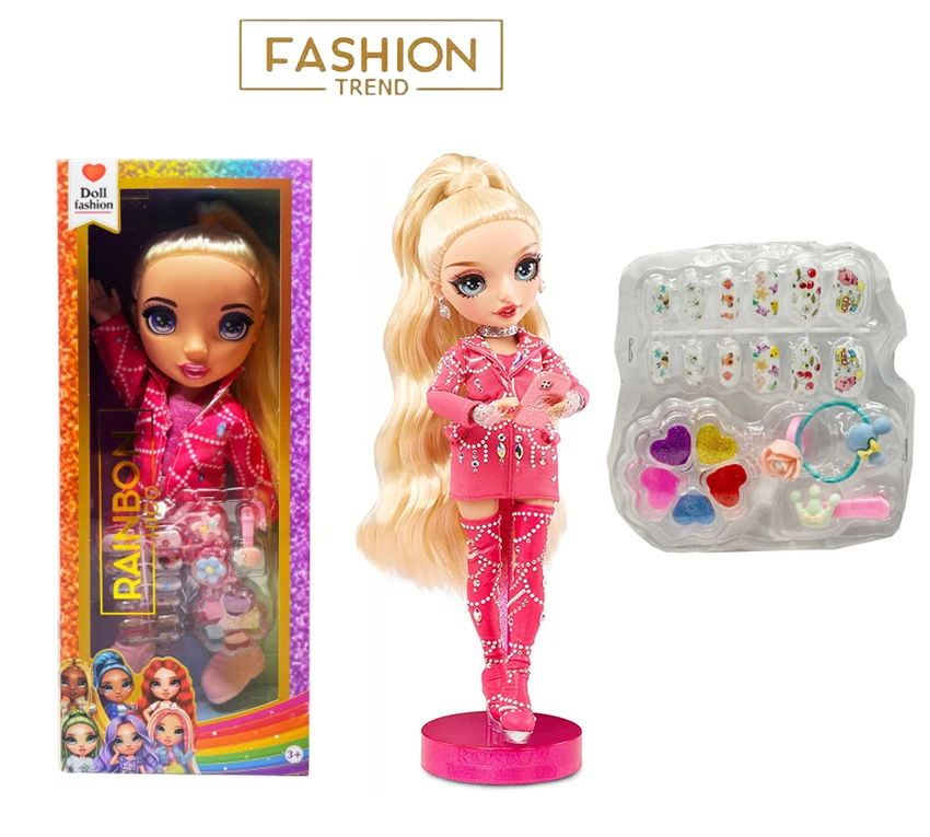 คอลเลคชั่นแต่งหน้าระดับไฮเอนด์ 16 นิ้ว ริบบิ้น แสง เพลงธีม Rainbow High เซอร์ไพรส์สายรุ้ง ม.ปลาย พร้อมทําเล็บ กิ๊บติดผมชุด 5 ชิ้น