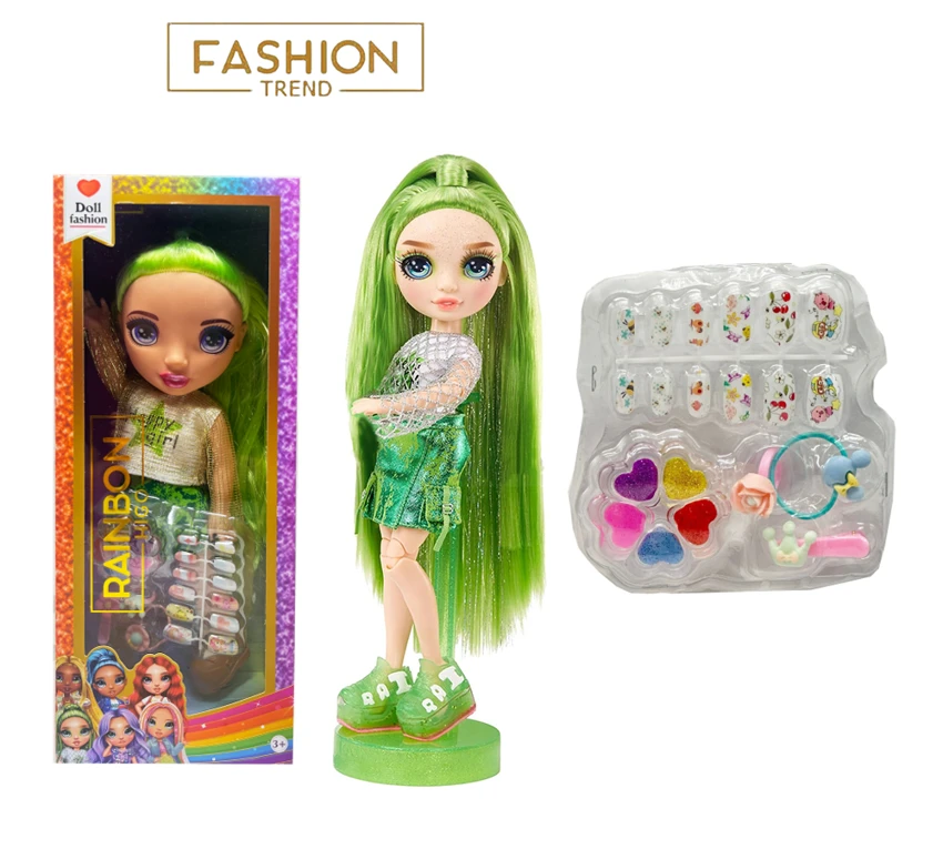 High-end makeup series 16-inch vinyl Rainbow High doll with flashing lights, music and theme song, 5-piece set including manicure tools, hair clips and makeup oil