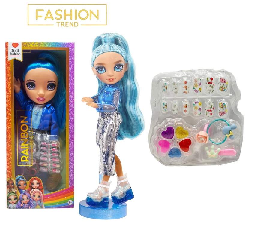 High-end makeup series 16-inch vinyl Rainbow High doll with flashing lights, music and theme song, 5-piece set including manicure tools, hair clips and makeup oil