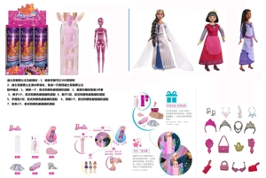 Bath salt ball series solid body Barbie doll with 6 different accessories, 3 styles random assorted, 6PCS