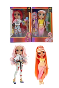 High-end winter gift theme 1:1 10-inch 12-joint solid body Rainbow High doll with real glass eyes, ski board and sleigh set, 2 styles assorted