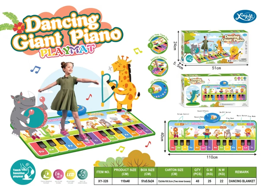 14-key electronic dance mat with 7 lights, 3AA batteries not included (Animal style), mat size 11038CM