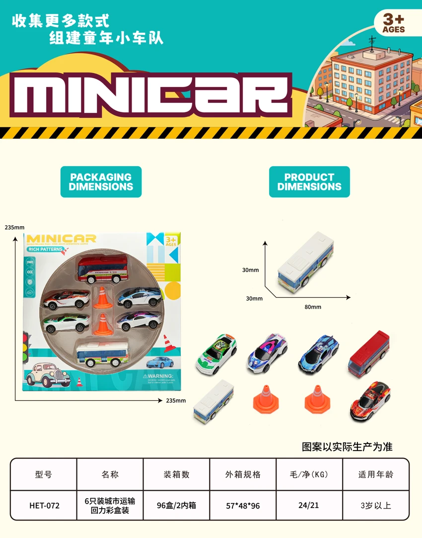 6-piece City Transport Pull-Back Car Color Box Pack