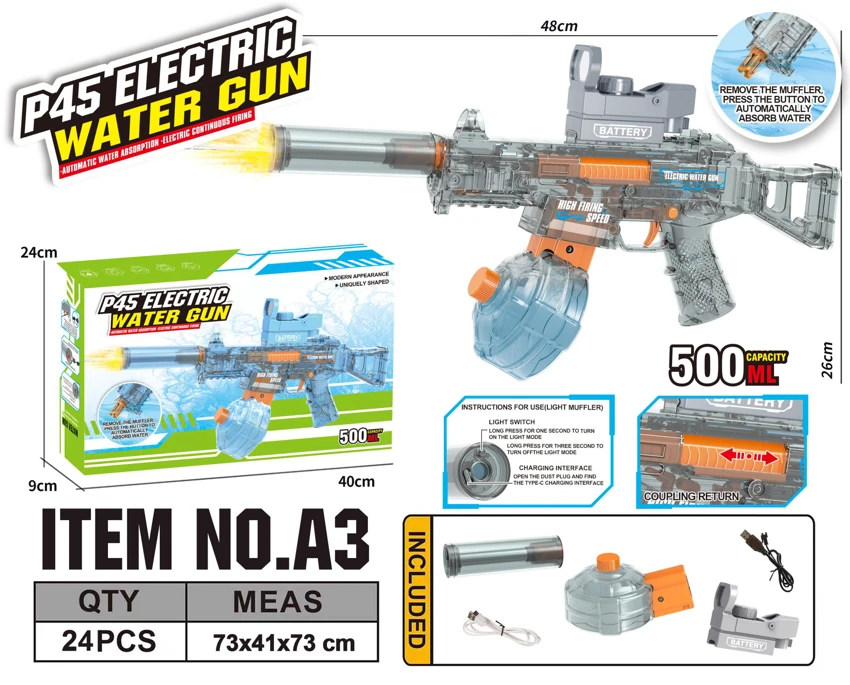 P45 Laser High-Speed Electric Self-Priming Water Gun with Barrel Nozzle (Water Capacity: 500ML)