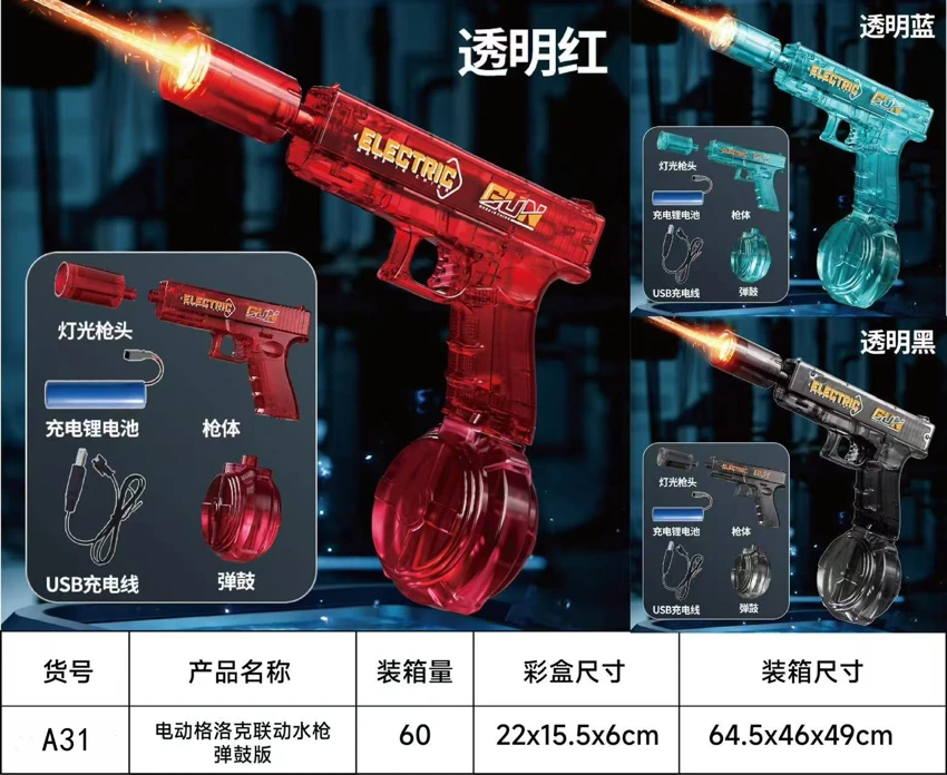 Electric Glock Recoil Water Gun, Drum Magazine Version