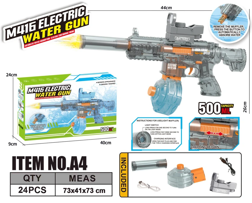 M416 Laser High-Speed Electric Self-Priming Water Gun with Barrel Nozzle (Water Capacity: 500ML)