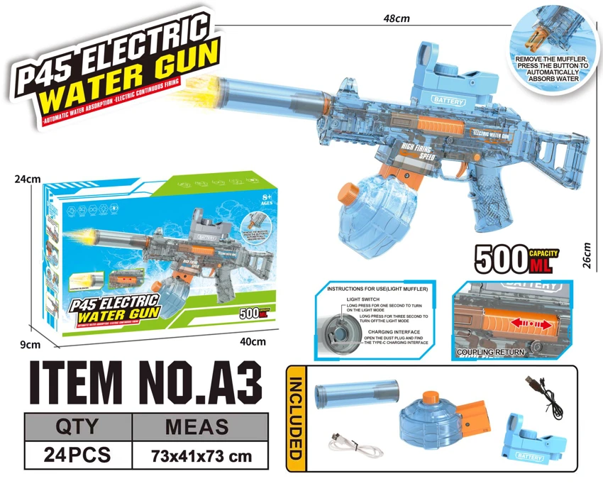 P45 Laser High-Speed Electric Self-Priming Water Gun with Barrel Nozzle (Water Capacity: 500ML)