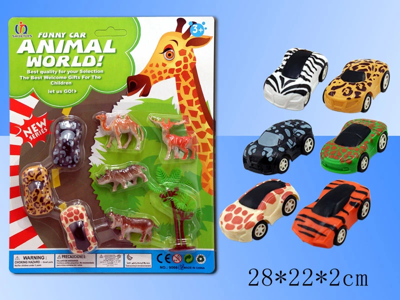 3-Piece Blister Pack Animal Pull-back Car