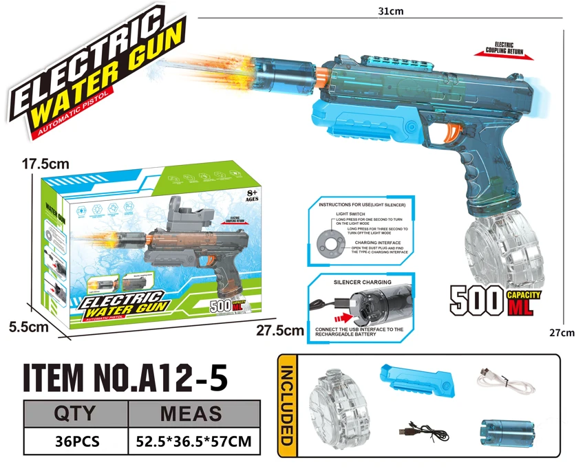 Laser Electric Ice Blast Water Gun with Barrel Nozzle (Water Capacity: 500ML)