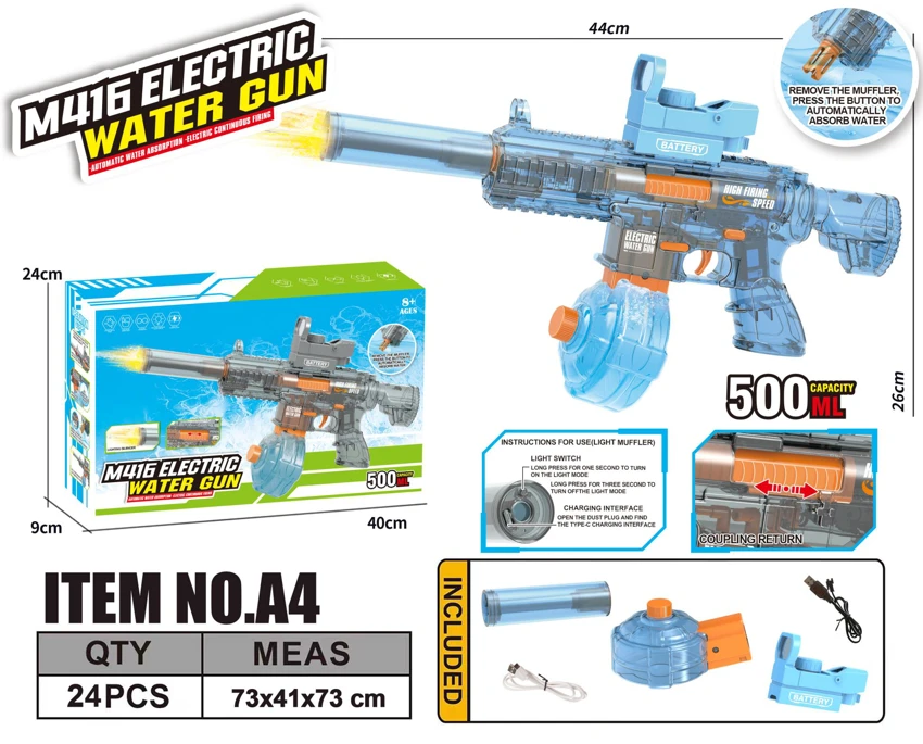 M416 Laser High-Speed Electric Self-Priming Water Gun with Barrel Nozzle (Water Capacity: 500ML)