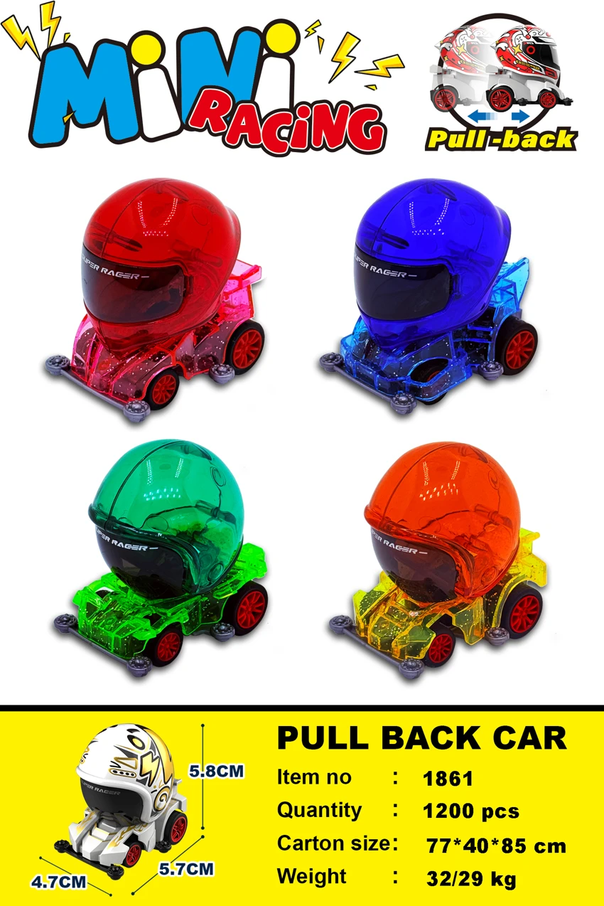 Transparent Helmet Mini Pull-back Racing Car