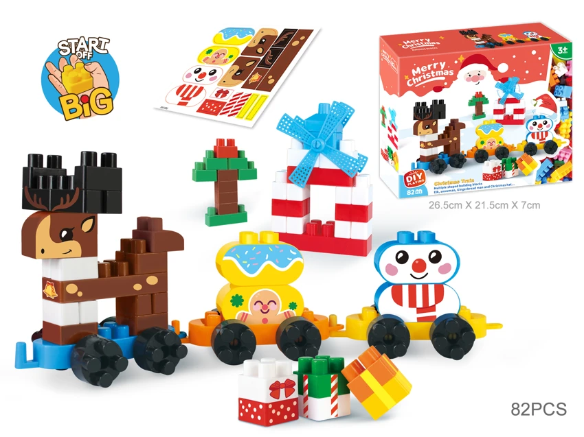 Christmas Train & Elk Assembled Building Blocks Kids Desktop Stacking Educational Toy With GCC 82PCS