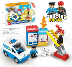 City Rescue Police Car & Firefighter Fire Fighting Large Particle Building Blocks Compatible with Lego DIY Scene Educational Toy for Boys 29PCS