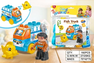 DIY Creative Van & Seafood Transport Truck Desktop Large Particle Building Blocks Compatible with Lego Educational Toy 11PCS