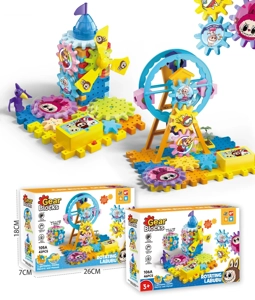 2 Styles Mixed LABUBU Rotating Linked Gear Building Blocks Paradise Educational Toy with Gear Stickers (Electric)