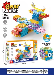 Dinosaur-themed Airplane DIY Assembled Rotating Gear Building Blocks Educational Toy 54PCS