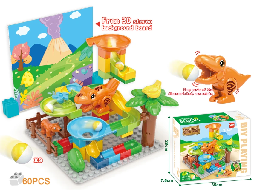 Large Particle DIY Assembled T-Rex Slide Building Blocks Educational Toy 60PCS