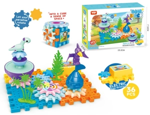 Dinosaur Rotating Gear Building Blocks Paradise Educational Toy with Gear Stickers (Electric) 36PCS