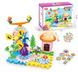 Dinosaur Windmill 2-in-1 Gear Building Blocks Paradise Educational Toy (Electric, Music & Light) 62PCS