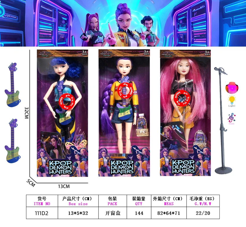 Perburuan setan 11,5 inci 11 sendi K-POP Lumi Mirazoi boneka (3 campuran) warna-warni cahaya musik lagu tema