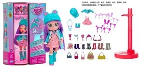 2nd Generation High-grade CRY BABIES BFF 11.5-inch 11-joint solid body blue bear rainbow crying doll with 5 surprise accessories: hair clip, handbag, shoes, comb and display stand