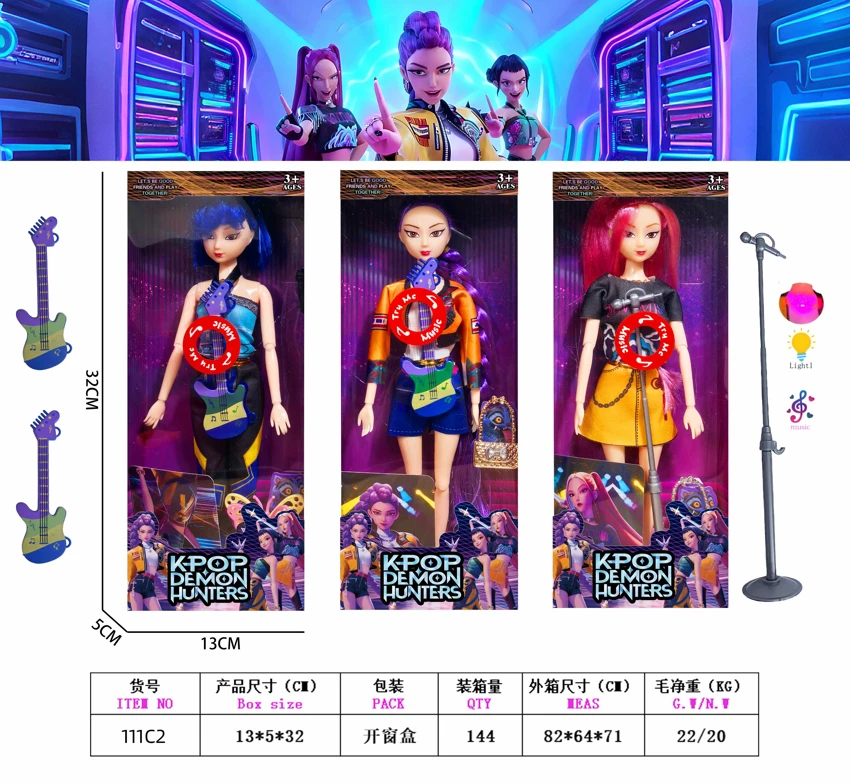 11.5-inch 11-joint Solid Body K-POP Lumi Mila Zoe Witch Girl Group Doll (3 Styles Mixed) with Colorful Light, Music & Theme Song