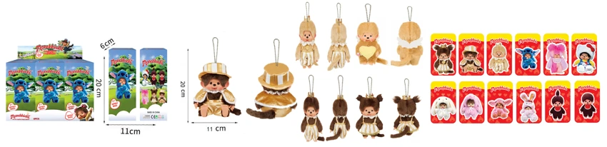 High-quality 1:1 50th anniversary golden celebration party medium size series, mink plush PP cotton body vinyl face 20CM Monchhichi with self-assembly pacifier, 1 random name card out of 6 styles